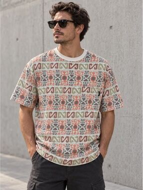 Vintage 80s Stussy Tribal Tom Tom AOP Pocket Tee  M/L